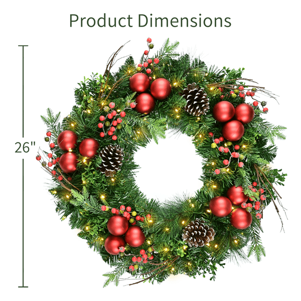 Puleo International 26in. Pre-Lit LED Ornament Adorned Wreath
