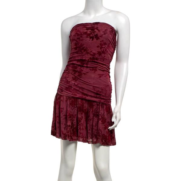 Juniors Madden Girl Flock Mesh Floral Strapless Ruch Skater Dress