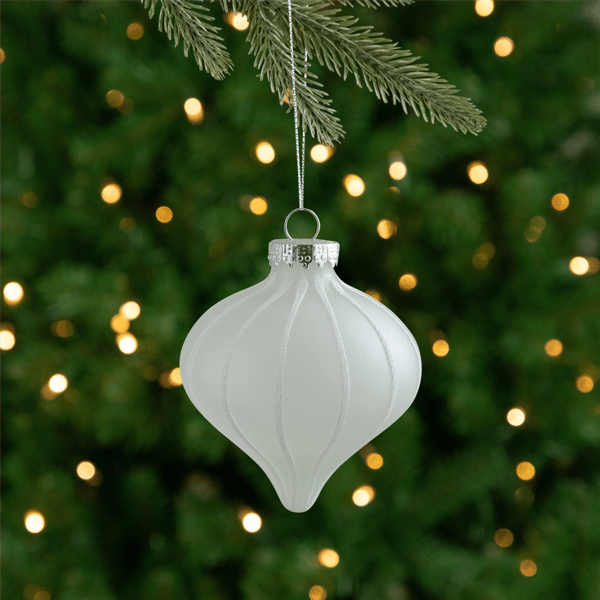 Northlight 3ct. Matte Frosted Glitter Stripes Onion Ornaments - image 