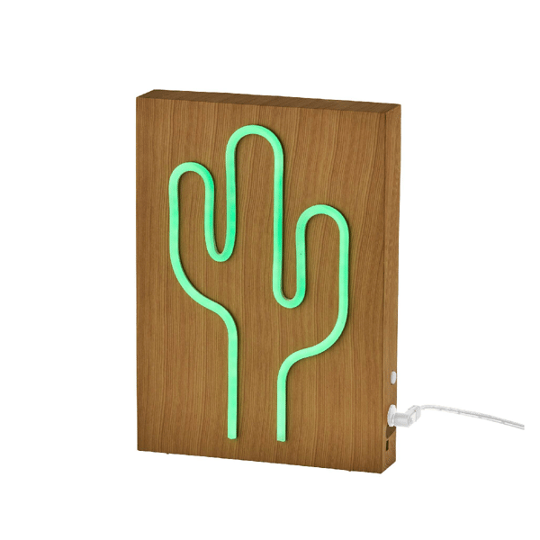 Simplee Adesso Wood-Framed Neon Cactus Table/Wall Lamp