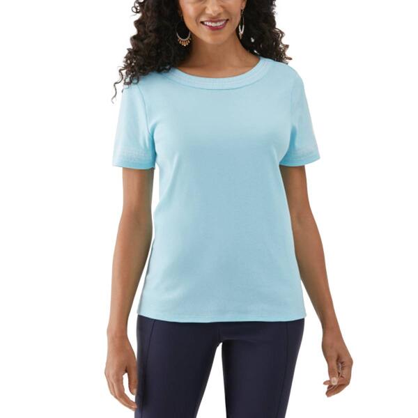 Womens Rafaella&#40;R&#41; Embroidered Rib Knit Short Sleeve Tee Shirt - image 