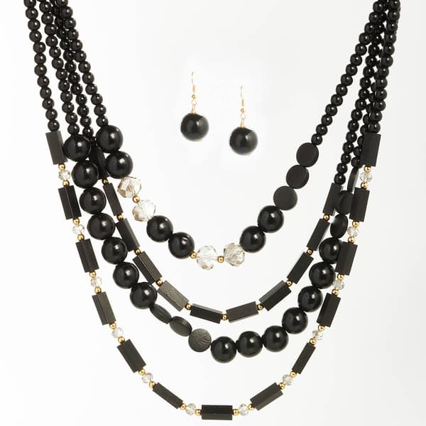 Ashley Cooper(tm) 4 Row Jet & Black Diamond Necklace/Earring Set - image 