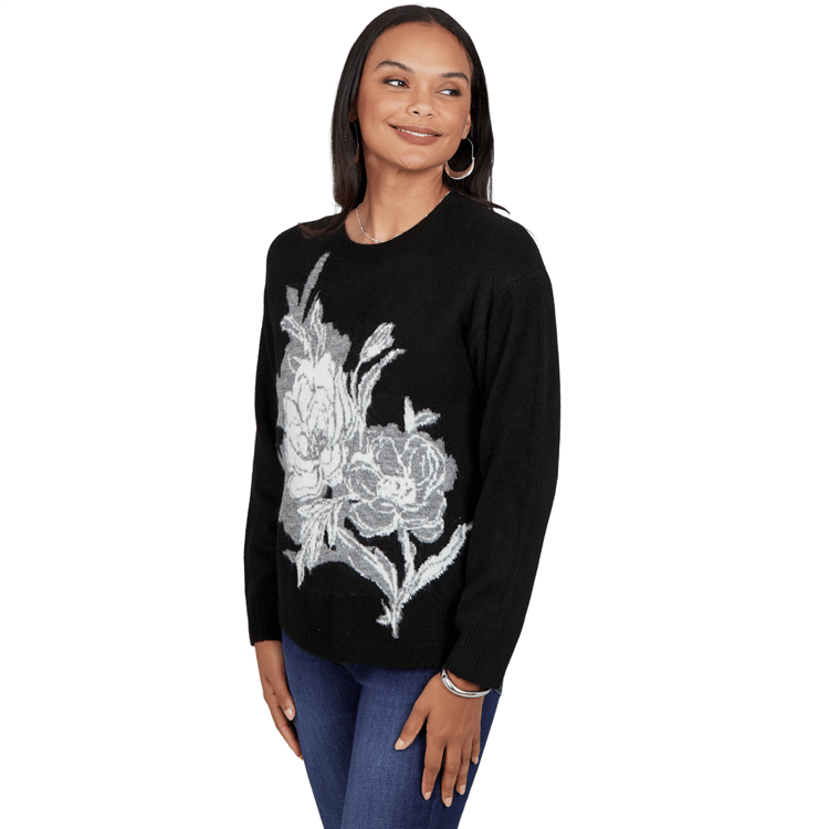 Petite Hearts of Palm Wrapped in Rubies Large Floral Sweater