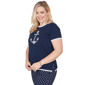 Petite Alfred Dunner Port Side 3/4 Sleeve Pearl Anchor Blouse - image 3