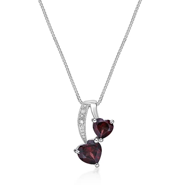 Gemminded Sterling Silver 5mm Double Heart Garnet Pendant