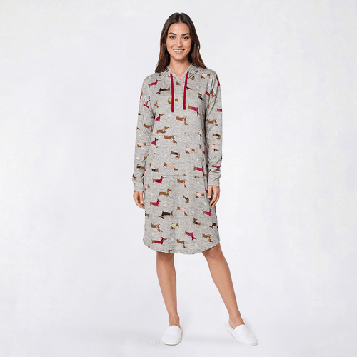 Womens Charmour Long Sleeve Cozy Puppies Hooded Nightshirt
