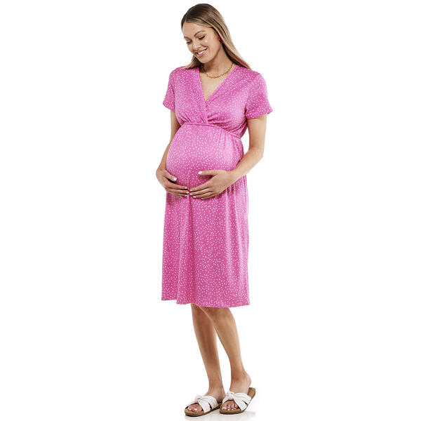 Womens Due Time Short Sleeve Floral Midi Maternity Dress - Pink - image 
