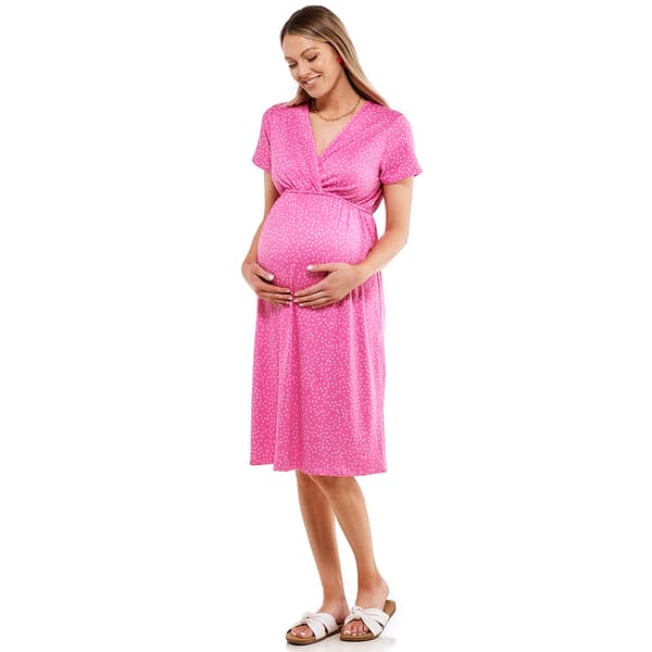 Womens Due Time Short Sleeve Floral Midi Maternity Dress - Pink - image 