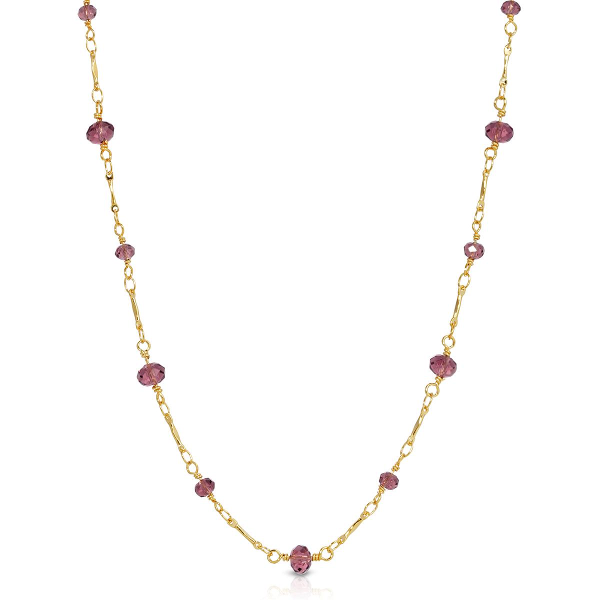 1928 Gold Tone Purple Beaded Chain Necklace