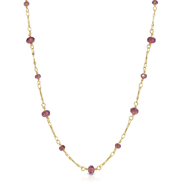 1928 Gold Tone Purple Beaded Chain Necklace - image 