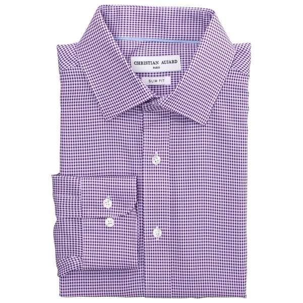 Mens Christian Aujard Slim Fit Gingham Dress Shirt - Purple - image 