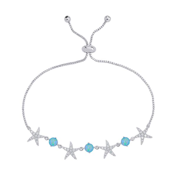 Gianni Argento Starfish Adjustable Bracelet - Silver/Blue Opal - image 