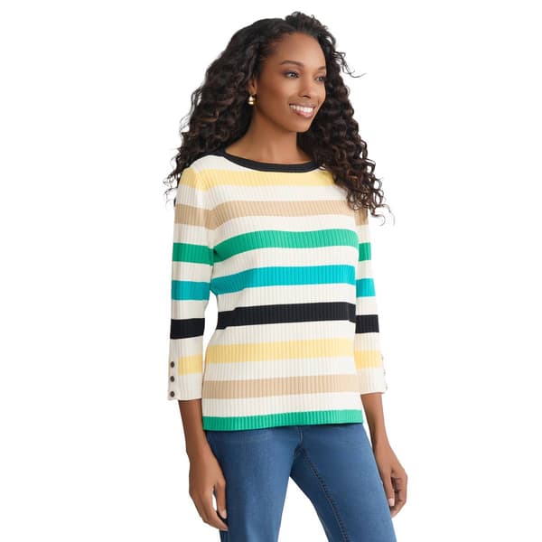 Womens Jones New York Long Sleeve Rib Knit Stripe Sweater