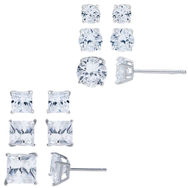 Splendere 6pr. Sterling Silver Cubic Zirconia Stud Earrings Set - image 