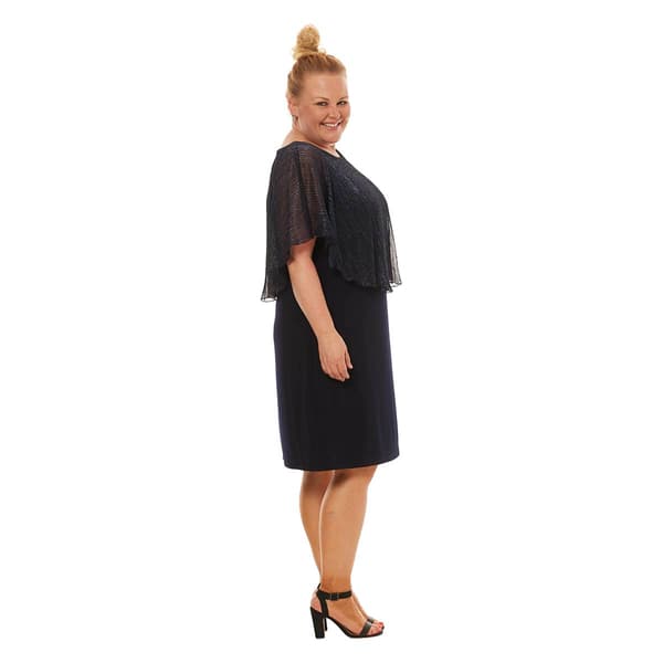 Plus Size Connected Apparel Metallic Overlay Shift Dress - Navy