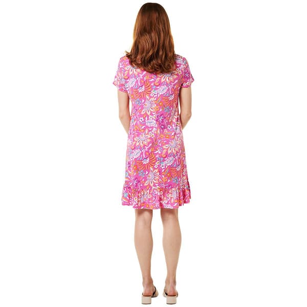 Womens MSK Short Sleeve Ruffle Hem Floral A-Line Dress