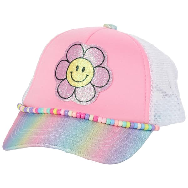 Girls Capelli&#40;R&#41; New York Ombre Smiley Flower Beaded Trucker Hat