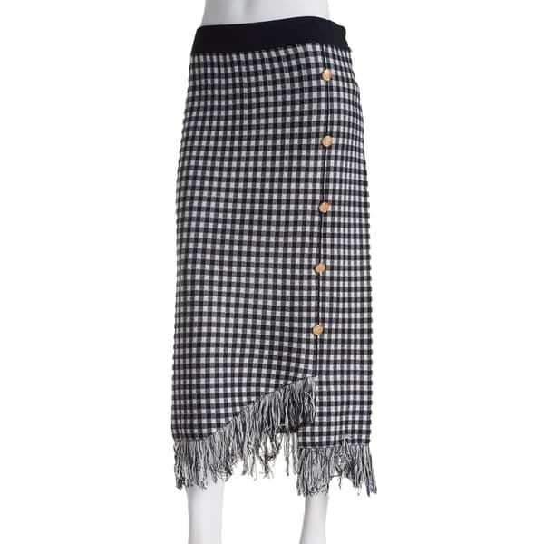 Womens Nanette Lepore Button Side Slit Checkered Sweater Skirt - image 