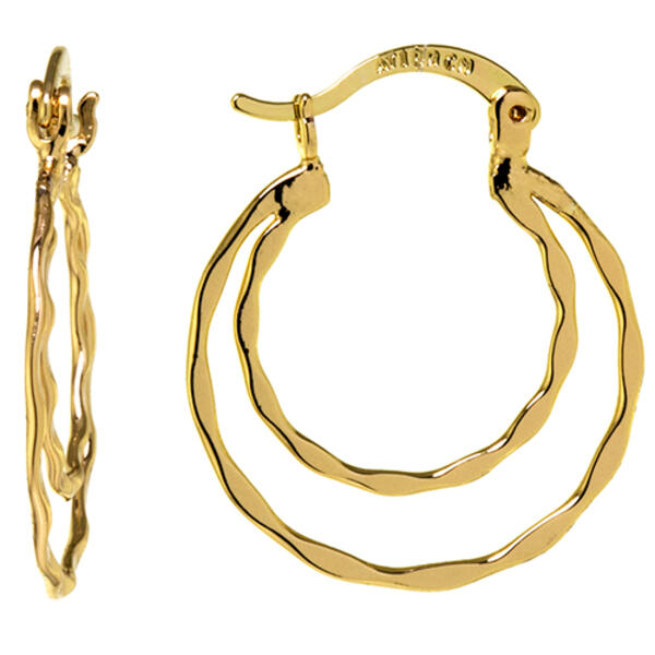 Gold Over Fine Silver Plated Double Hoop Textured Earrings - image 