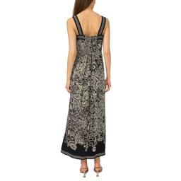 Womens MSK Sleeveless Square Neck Paisley Challis Midi Dress