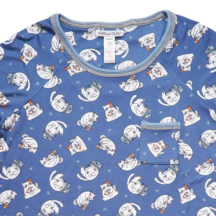 Juniors Pillow Talk 3/4 Sleeve Cats Joggers Pajama Set