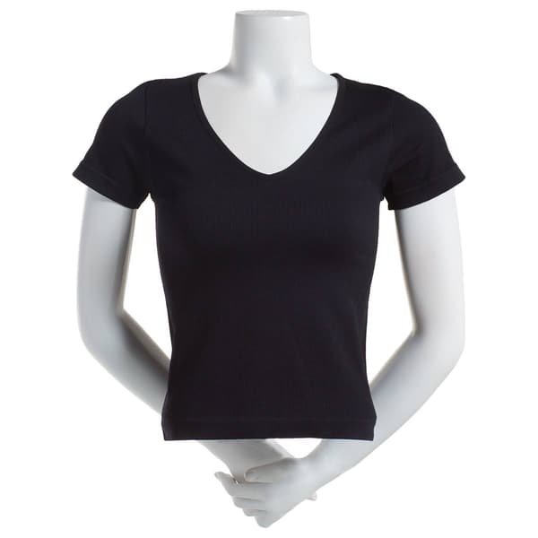 Juniors Jolie & Joy Short Sleeve V-Neck Seamless Tee - image 