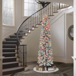 Puleo International 7.5ft. Pre-Lit Flocked Christmas Pine Tree