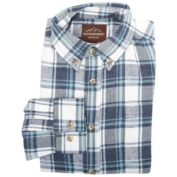 Mens Mountain Ridge Long Sleeve Flannel Shirt - Navy/Light Blue - Boscov's