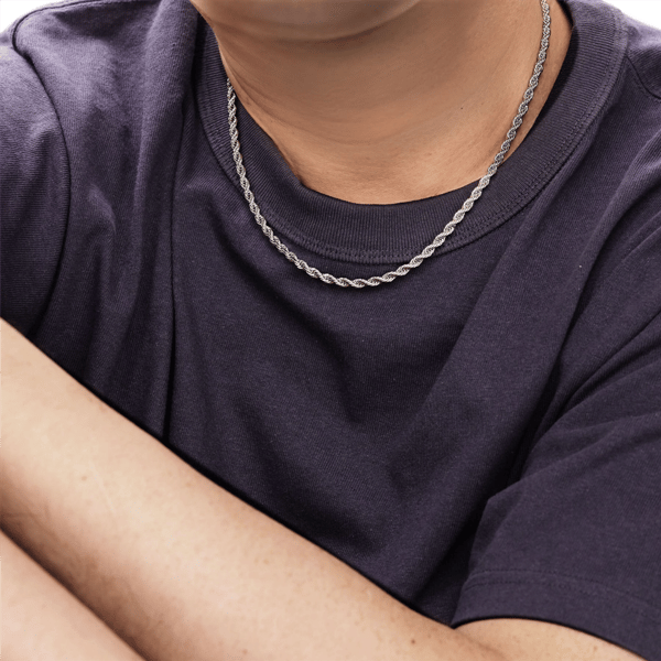 Mens Lynx Stainless Steel 4mm Rope Chain Necklace