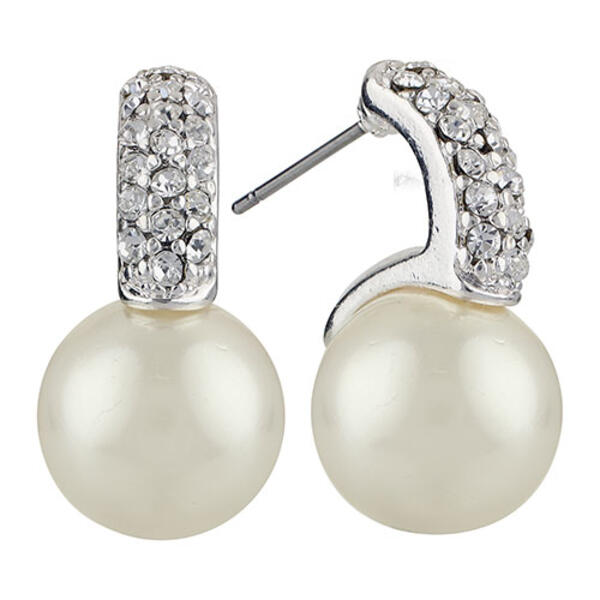 Simulated Pearl Faceted Crystal Dangle Earrings - image 