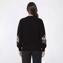 Womens Pearl Fashion Long Bishop Sleeve Floral Sweater