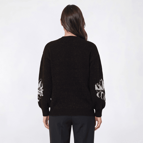 Womens Pearl Fashion Long Bishop Sleeve Floral Sweater