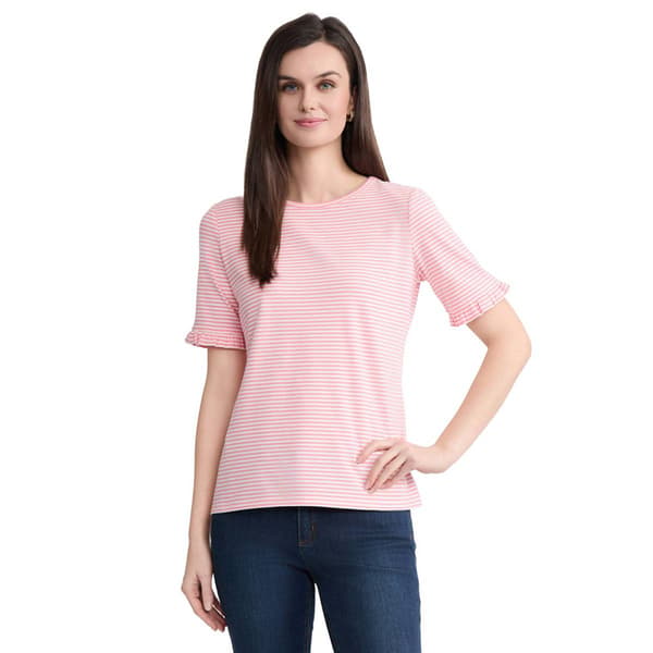 Petite Jones New York Short Ruffle Sleeve Stripe Tee