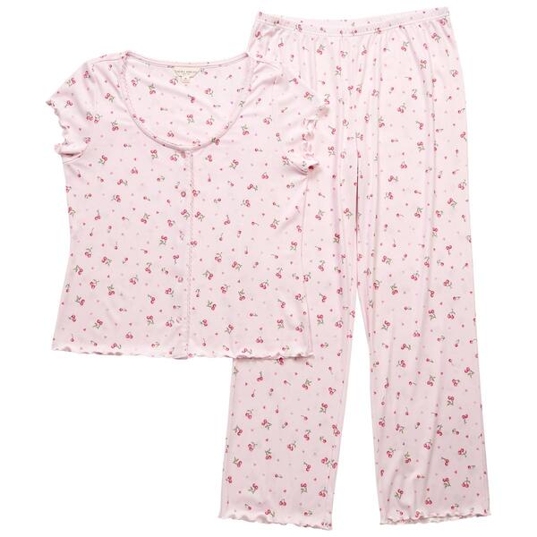 Women Laura Ashley&#40;R&#41; Cherries & Hearts Cardigan & Pants Pajama Set - image 