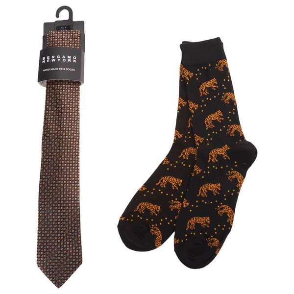 Mens Bergamo Tie/Sock Set - Black/Rust - image 