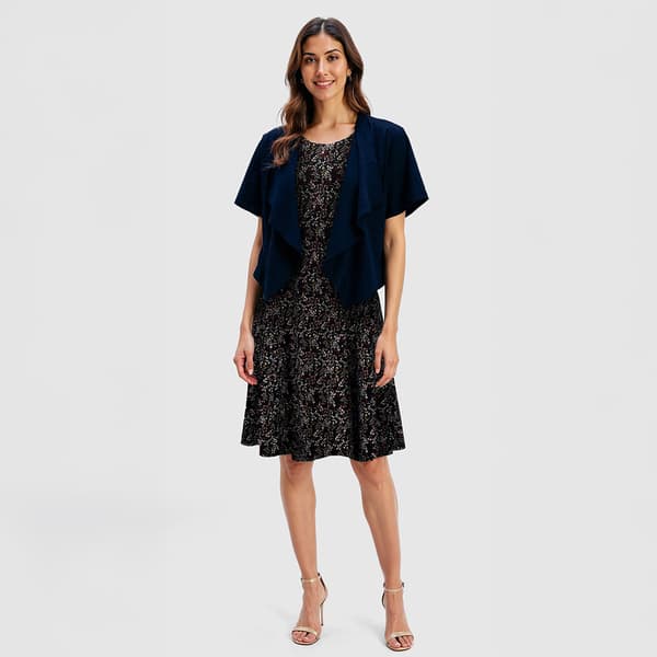 Womens Perceptions Short Sleeve Floral Drape Jacket Dress