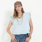 Womens MNK Ruffle Sleeve V Neck Denim Blouse - image 4