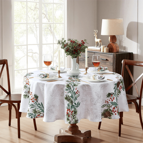 Threadmade Holly Berry Flourish Holiday Fabric Table Runner