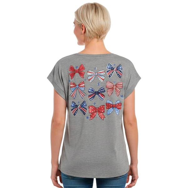 Womens Tru Self Dolman Short Sleeve Tie Front Bow Graphic Tee