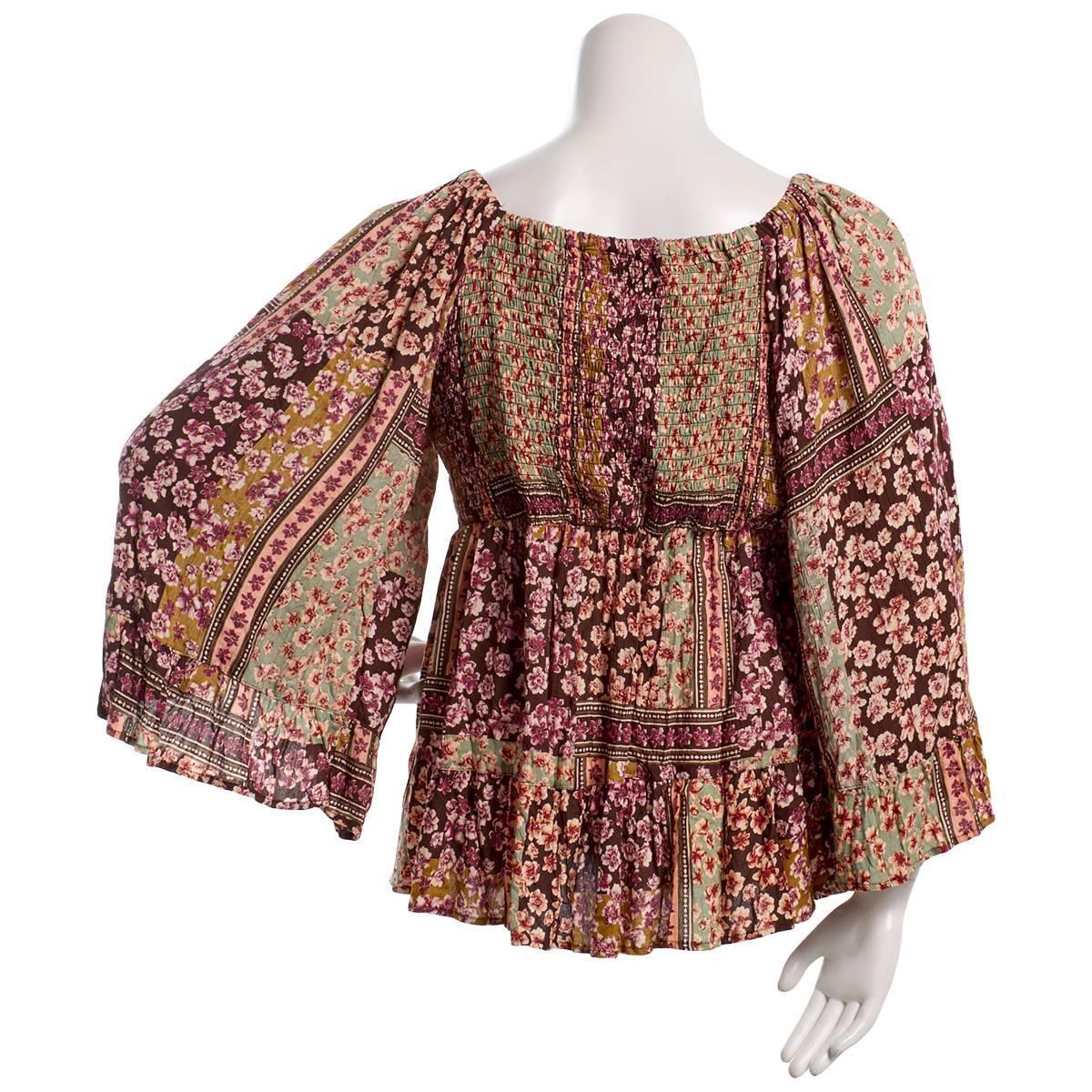 Juniors Plus Angie Floral V-Neck Smock Bodice Long Sleeve Top