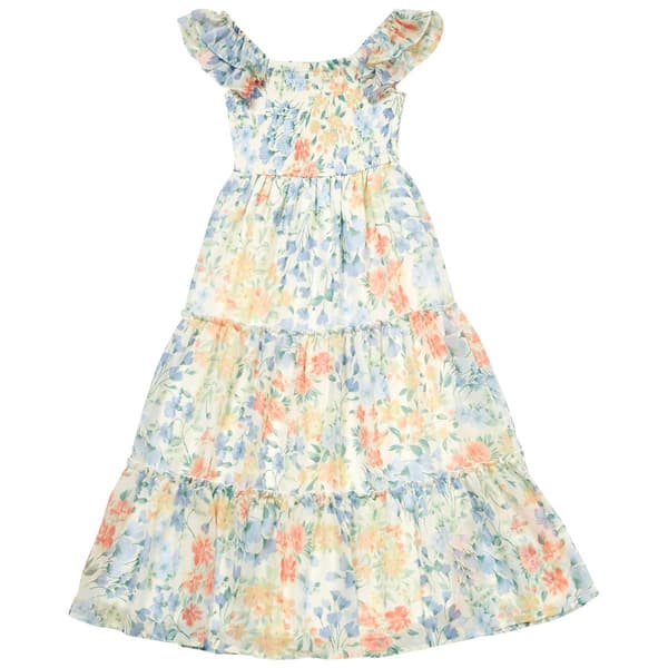 Girls (7-14) Rare Editions Flutter Cuff Smocked Floral Dress