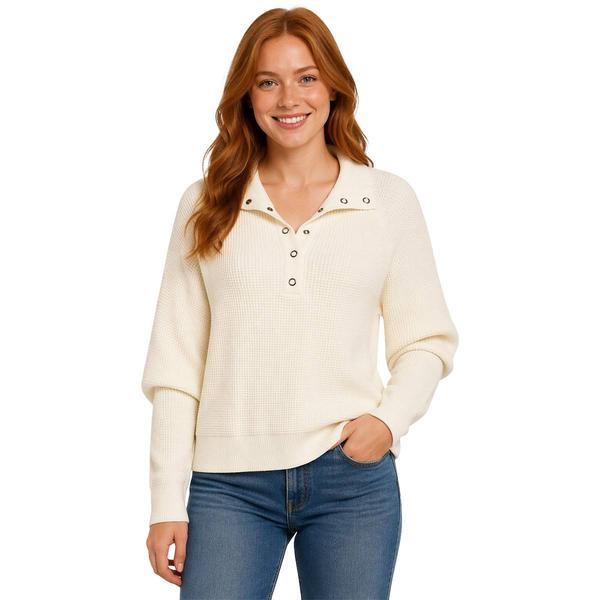 Juniors No Comment Waffle Henley Snap Collar Sweater - image 