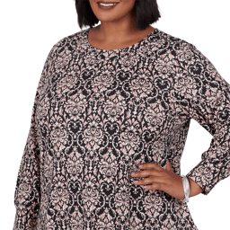 Plus Size Emaline Soiree Long Sleeve Damask Blouse