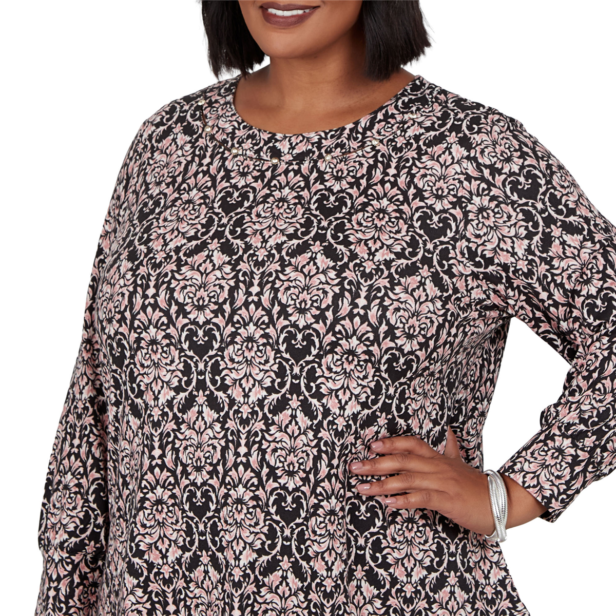 Plus Size Emaline Soiree Long Sleeve Damask Blouse
