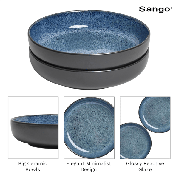 Sango Resona Blue/Black Large Ceramic Serving Bowl - Set of 2