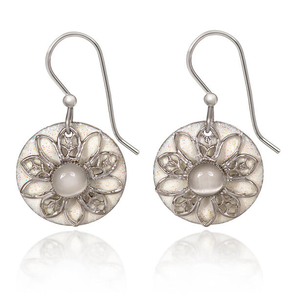 Silver Forest Mother of Pearl Stone in Filigree Flower Earrings - image 