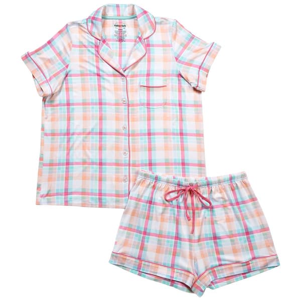 Juniors Pillow Talk Short Sleeve Plaid Short Pajama Set - image 