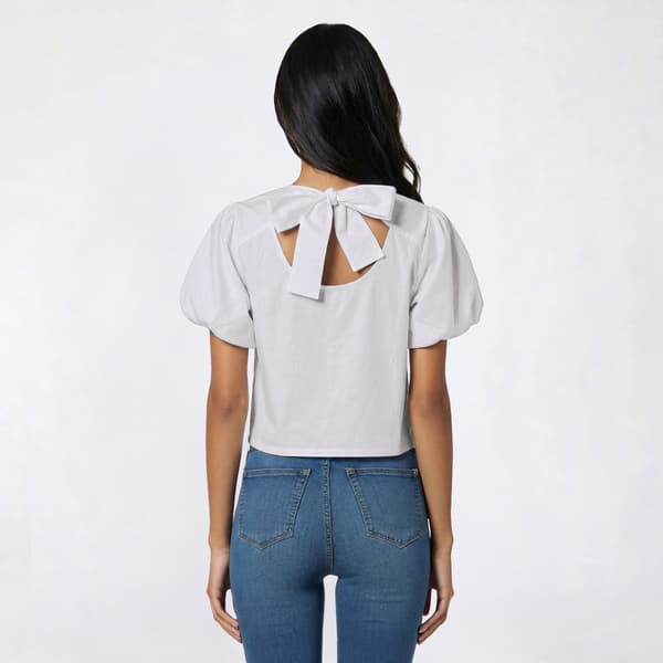 Womens Nanette Lepore Short Puff Sleeve Solid Tie Back Blouse