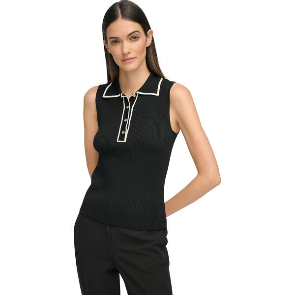 Womens Tommy Hilfiger Sleeveless Collar Sweater Knit Top w/Trim - image 