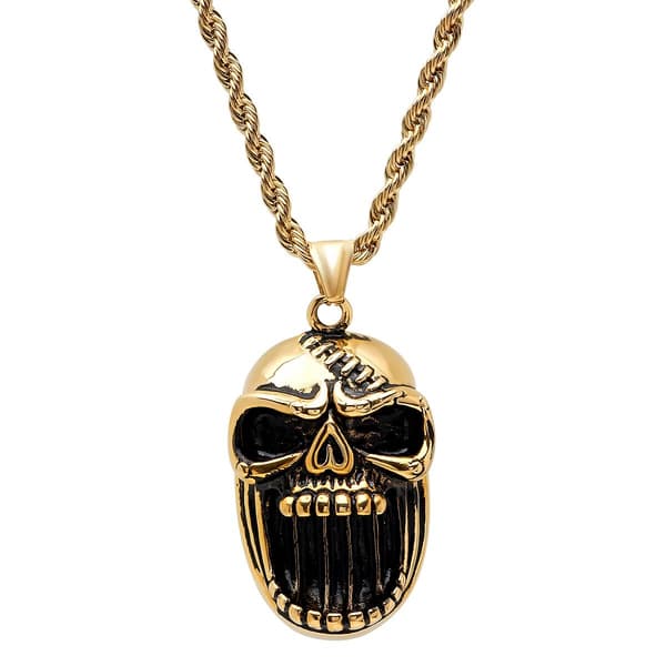 Mens Steeltime 18kt. Gold Plated Skull Pendant Necklace - image 